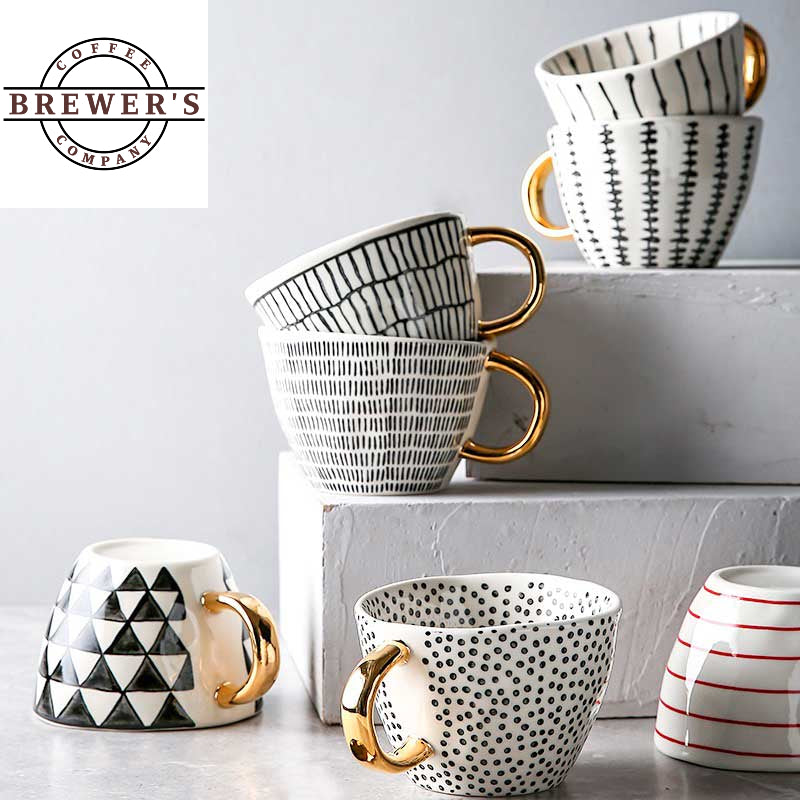Handmade Irregular Ceramic Coffee Mugs With Gold Handles - Brewer's Coffee Company