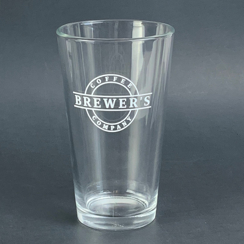 Clear Pint Glass - BCC Logo in White (12 oz) - Brewer's Coffee Company