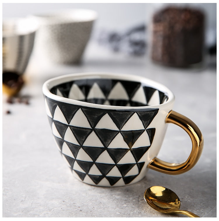 Handmade Irregular Ceramic Coffee Mugs With Gold Handles - Brewer's Coffee Company