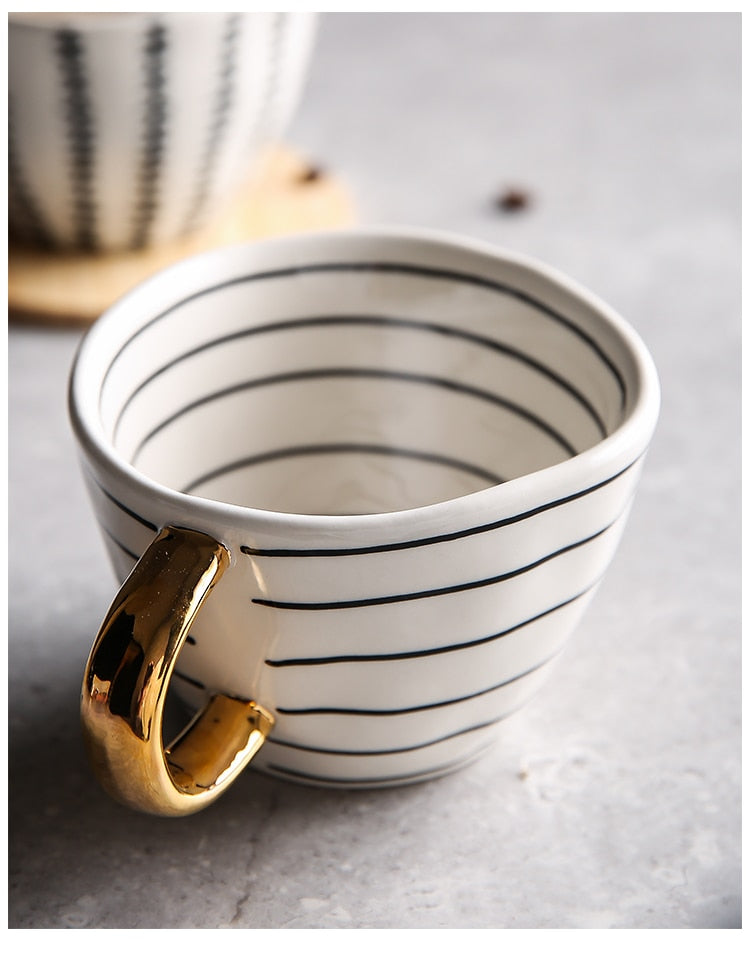 Handmade Irregular Ceramic Coffee Mugs With Gold Handles - Brewer's Coffee Company