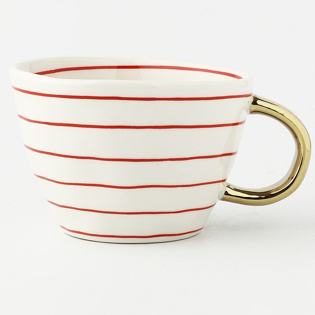 Handmade Irregular Ceramic Coffee Mugs With Gold Handles - Brewer's Coffee Company