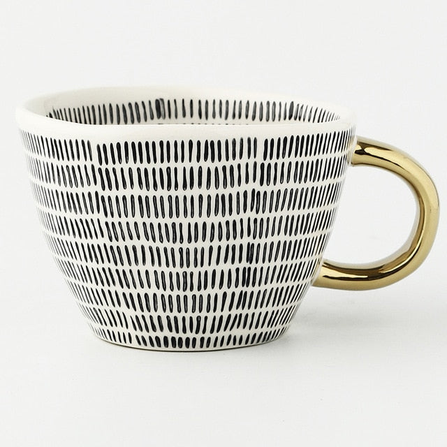 Handmade Irregular Ceramic Coffee Mugs With Gold Handles - Brewer's Coffee Company