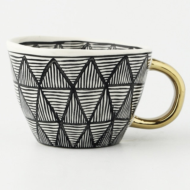 Handmade Irregular Ceramic Coffee Mugs With Gold Handles - Brewer's Coffee Company