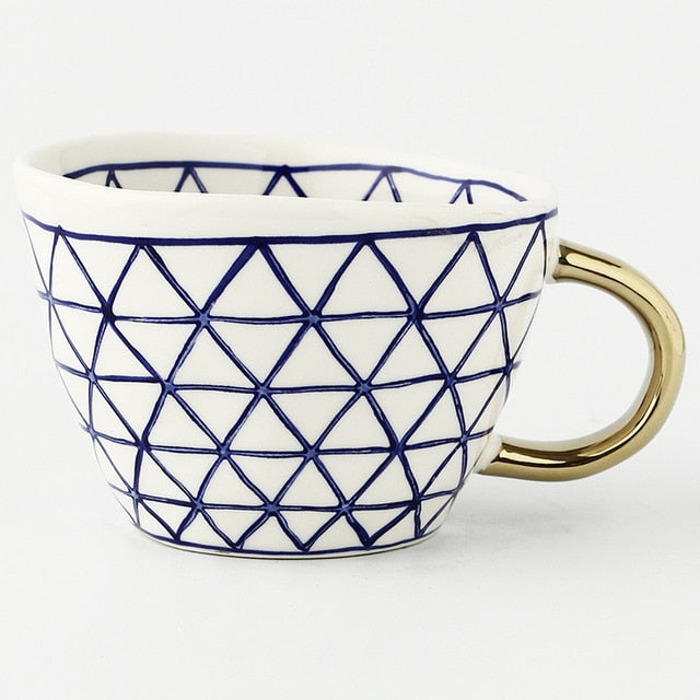 Handmade Irregular Ceramic Coffee Mugs With Gold Handles - Brewer's Coffee Company