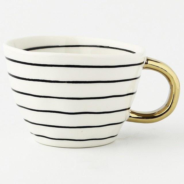 Handmade Irregular Ceramic Coffee Mugs With Gold Handles - Brewer's Coffee Company