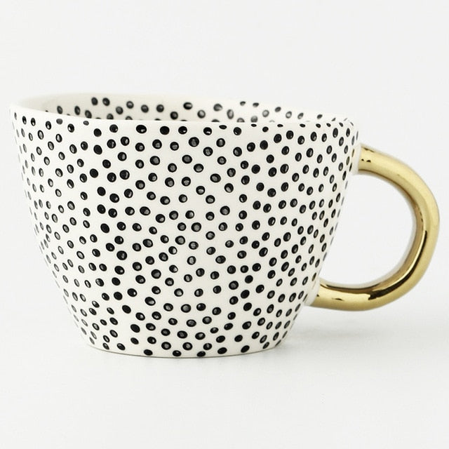 Handmade Irregular Ceramic Coffee Mugs With Gold Handles - Brewer's Coffee Company